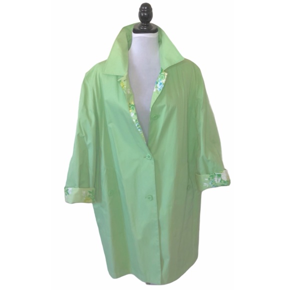 Michael Kors Reversible Green Floral Trench Coat - Picture 3 of 7